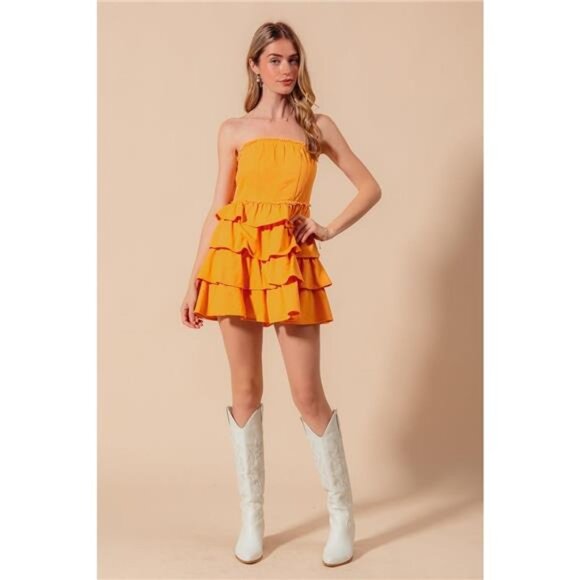 SO ME Strapless Ruffle Layered Game Day Cheer Up Dress - Picture 3 of 5